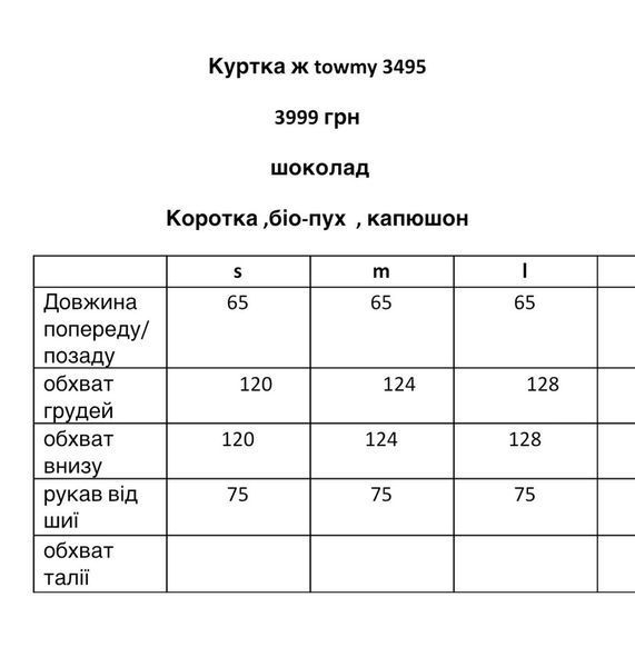 Куртка жіночі TOWMY 3495, S / шоколадний 3495 фото